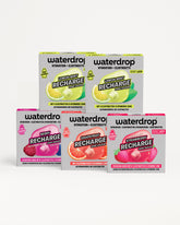 مجموعة علب Waterdrop للترطيب والالكتروليتات بنكهات الحمضيات والتوت.